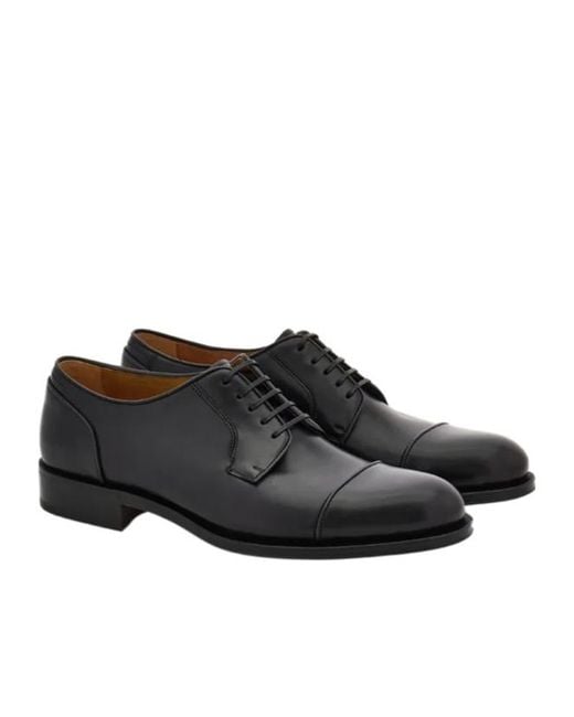 Ferragamo Black Derby Shoe With Stitching Detail for men