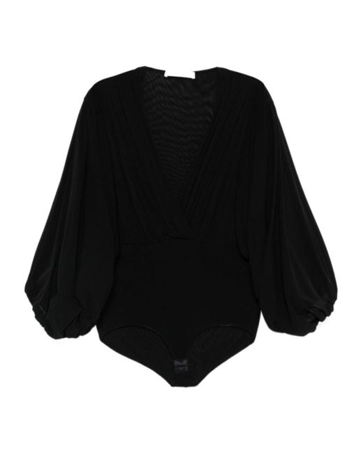 Philosophy Di Lorenzo Serafini Black Puff Sleeve Tulle Bodysuit