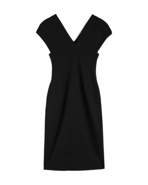 Jil Sander Black Wool Sablé V-Neck Dress
