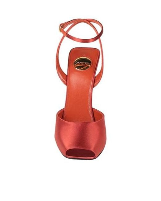 Saint Laurent Red Twotone Satin Wedge Sandals