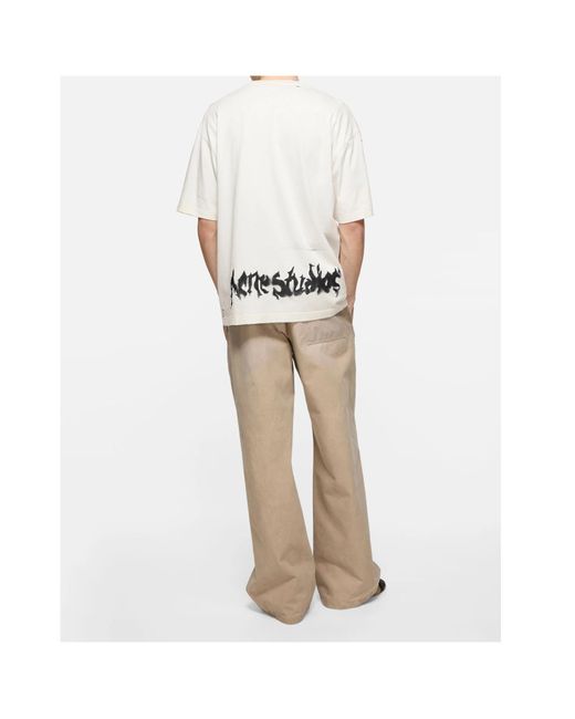 Acne White Logo-Print Distressed T-Shirt for men