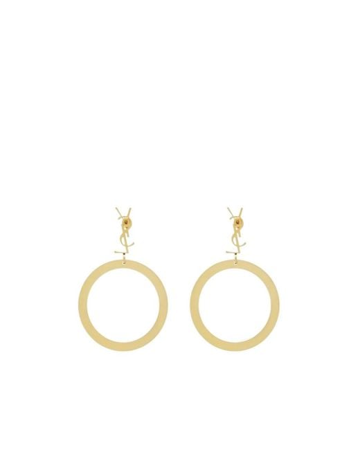 Saint Laurent Metallic Cassandre Pendant Hoop Earrings