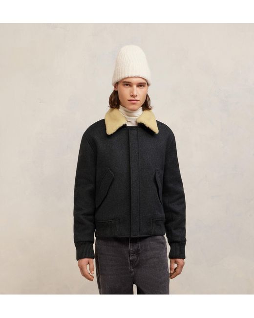 AMI Black Ami Shearling Collar Jacket for men