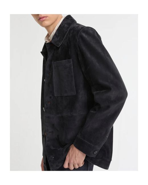 Yves Salomon Blue Button-Fastening Suede Jacket
