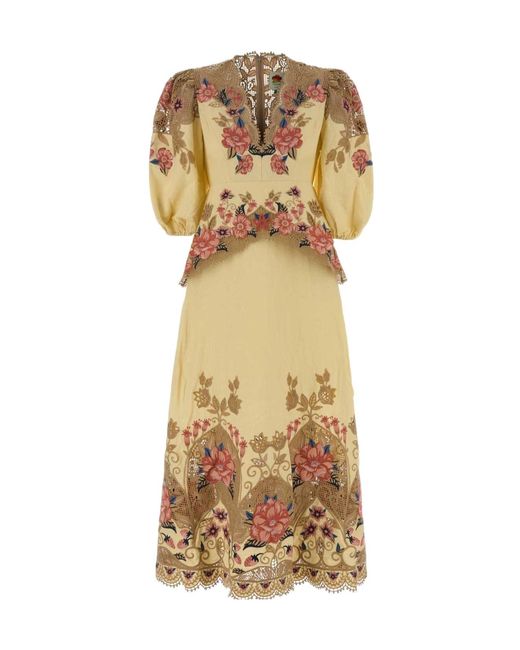 Farm Rio Metallic Floral-Embroidered V-Neck Midi Dress