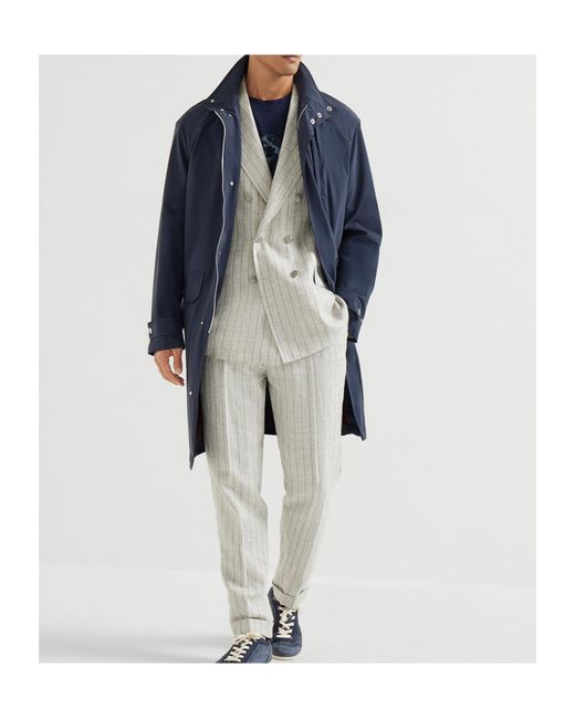 Brunello Cucinelli Blue Detachable-Hood Parka Coat for men