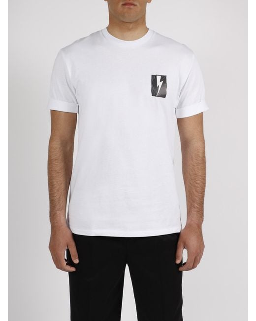 Neil Barrett White Flag Bolt Cotton T-Shirt for men