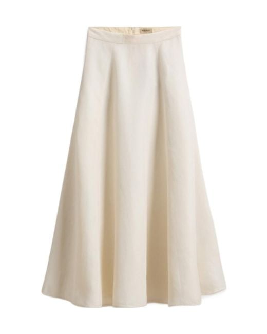 Woolrich White Long Linen Blend Front Pleated Skirt
