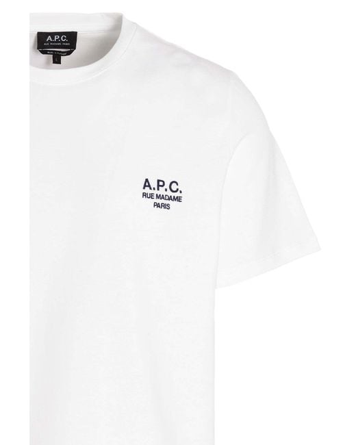 A.P.C. White Logo Embroidered Crewneck T-Shirt for men