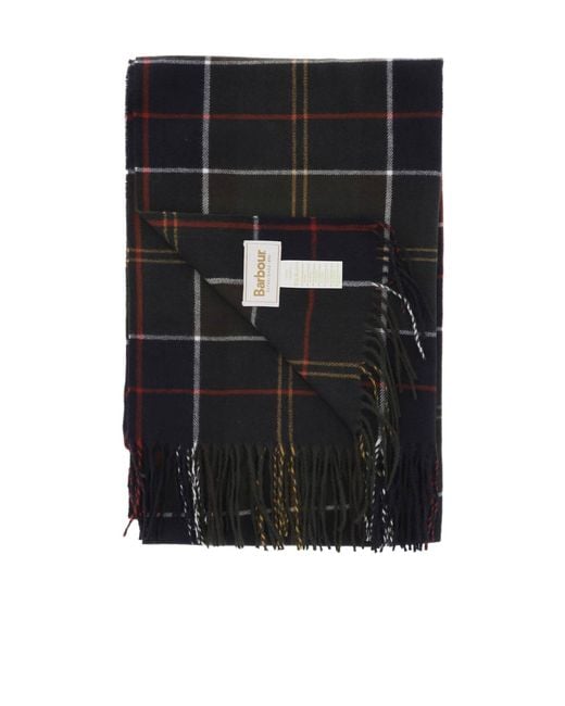Barbour Black Check-Pattern Fringed Scarf