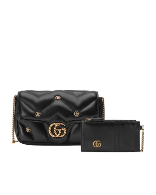Gucci Black Gg Marmont Logo Plaque Mini Shoulder Bag