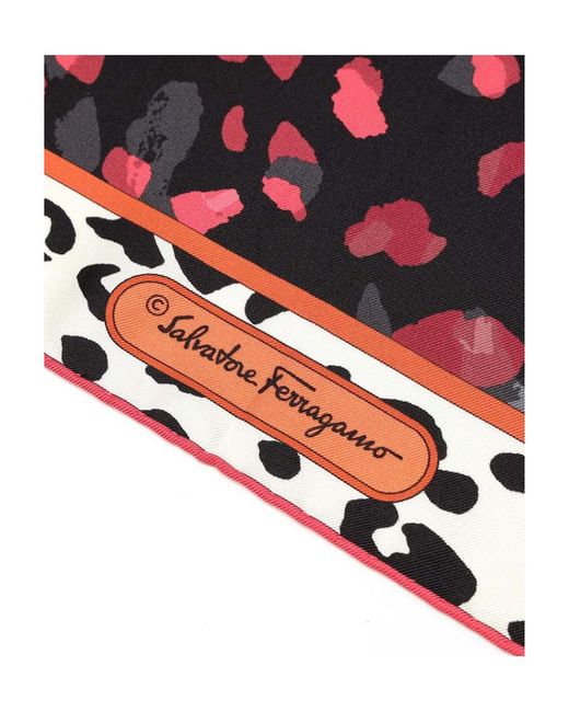Ferragamo Red Printed Silk Scarf
