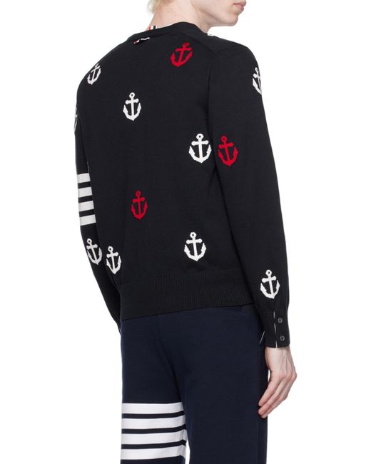 Thom Browne Blue Bar Anchor Intarsia Cardigan for men