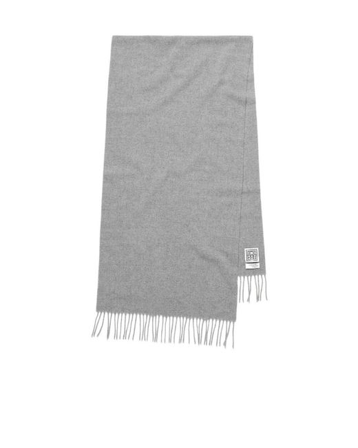 Totême Gray Totême Fringed-Edge Knitted Scarf