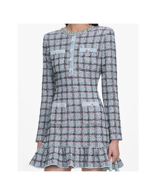 Self-Portrait Blue Check Knit Mini Dress