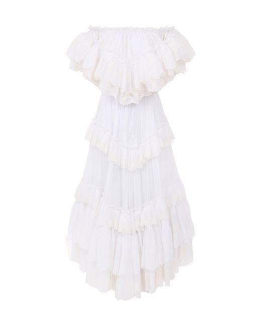 Chloé White Chloé Long Ruffled Dress