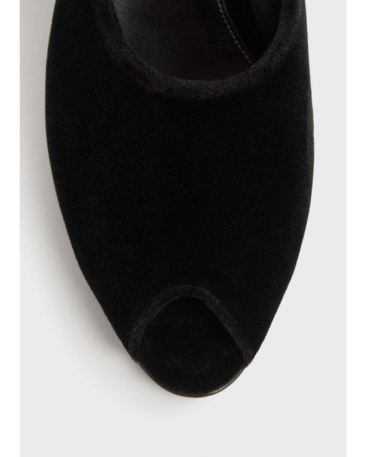 Totême Black 75Mm Peep-Toe Velvet Wedge Sandals