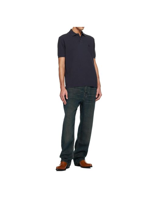 Isabel Marant Blue Afko Logo Embroidered Buttoned Polo Shirt for men