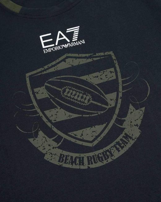 EA7 Black Logo Round-Necked T-Shirt for men