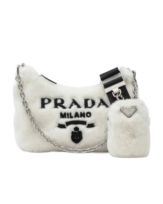 Prada White Re-Edition 2005 Mini Logo Three-In-One Shoulder Bag
