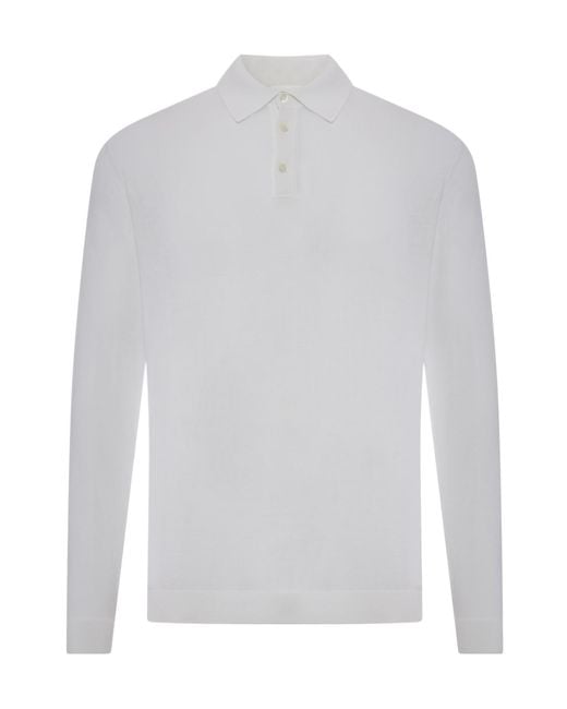 Roberto Collina White Knitted Long-Sleeve Polo Shirt for men
