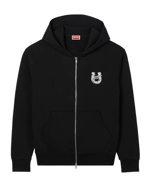 KENZO Black 'Lunar New Year' Embroidered Zip Up Hoodie for men