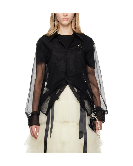Simone Rocha Black Embellished Sheer Shirt