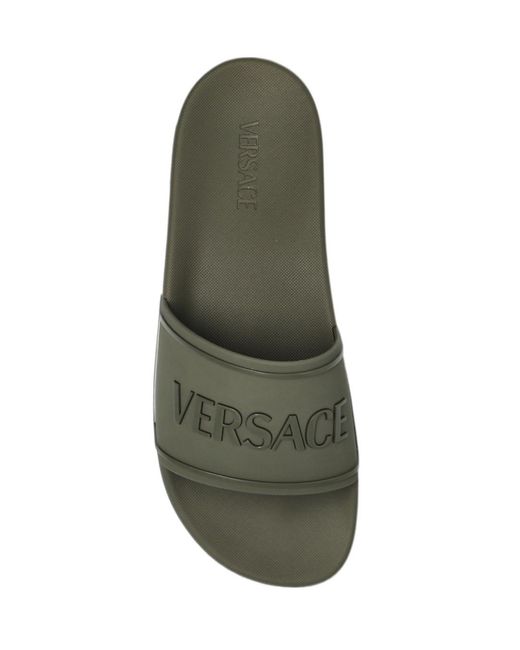 Versace Green Logo Raised Open-Toe Slippers for men