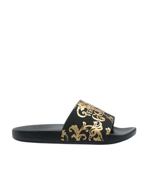 Versace Jeans Black Baroque-Print Slides