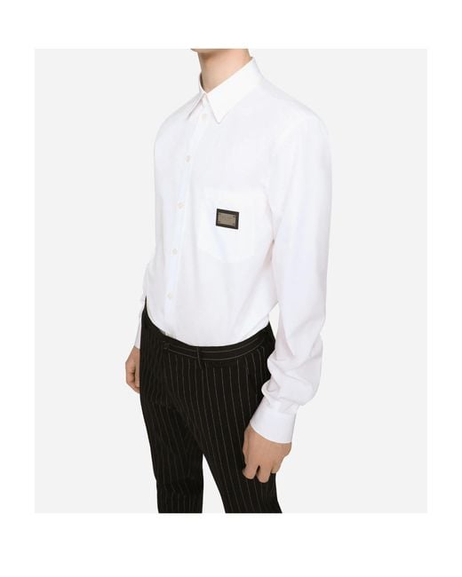 Dolce & Gabbana White Logo Patch Pocket Shirt for men