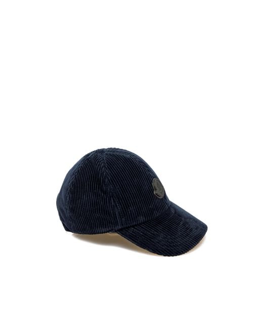 Moncler Blue Logo Patch Corduroy Baseball Cap for men
