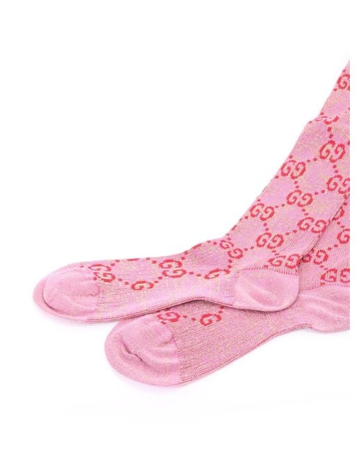 Gucci Pink Lurex Interlocking G Socks