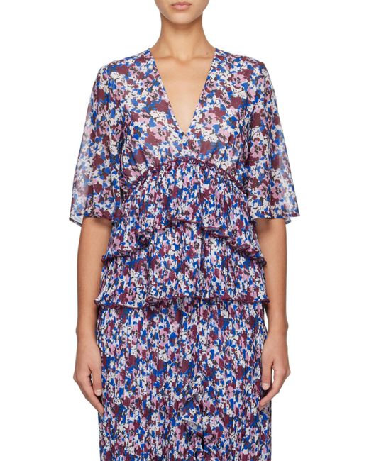Ganni Blue Top With Floral Motif