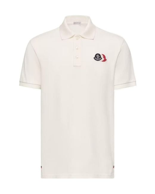Moncler White Logo Patch Short-Sleeved Polo Shirt for men