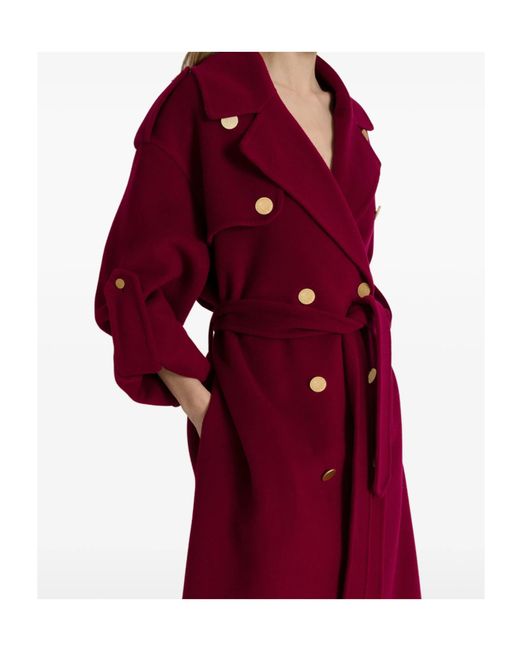 Alberta Ferretti Red Double-Breasted Belted Coat