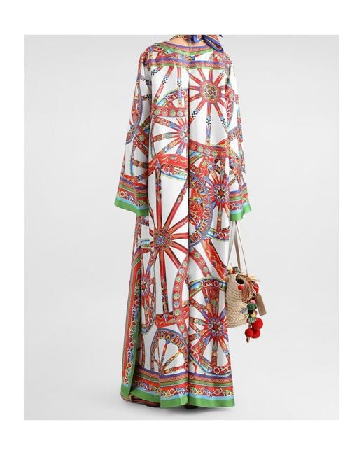 Dolce & Gabbana Red Carretto-Print Twill Kaftan Dress