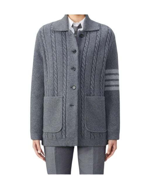 Thom Browne Blue Cable-Knit Bomber Jacket