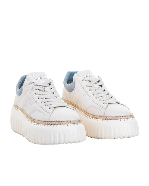 Hogan White H-Stripes Round-Head Low-Cut Casual Shoes