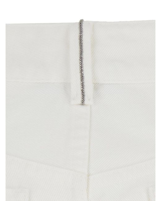 Brunello Cucinelli White Jeans With Wide Leg And Monil Detail On The Rear