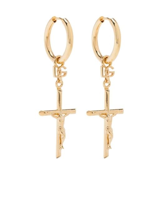 Dolce & Gabbana Metallic Cross Pendant Earrings