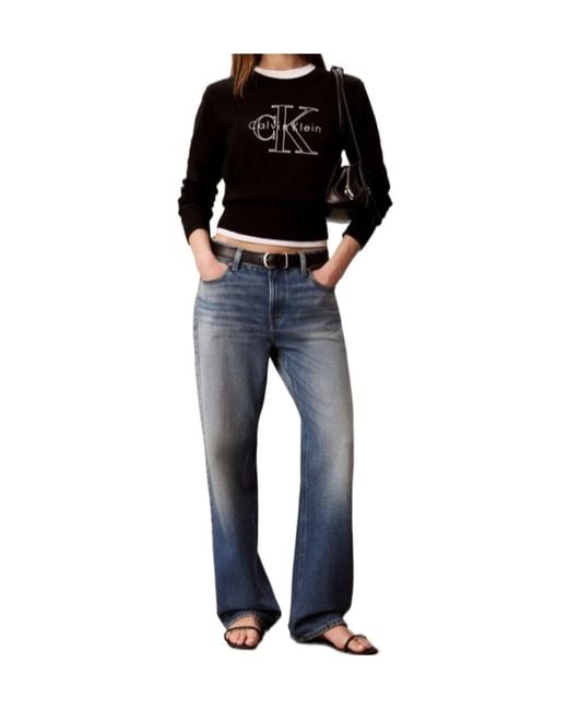 Calvin Klein Blue Logo-Embroidered Sweater