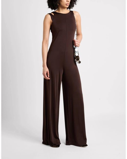 MAX&Co. Brown Minimalist Solid Color Sleeveless Stretch Jumpsuit