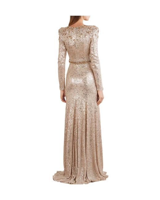 Jenny Packham Natural Sequined Satin Gown