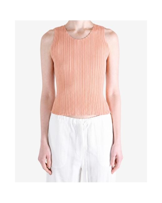 Pleats Please Issey Miyake Pink Monthly Colors July Pleated Sleeveless Top