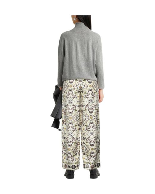 Tory Burch White Floral-Print Casual Trousers