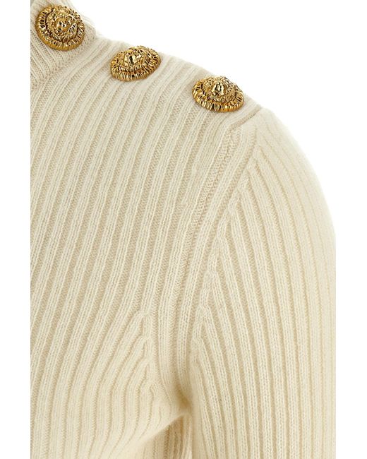 Balmain White Button Embellished Knitted Pullover