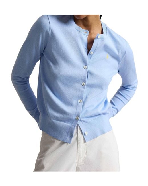 Ralph Lauren Blue Pima Logo-Embroidered Cotton Cardigan