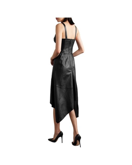 Jason Wu Black Asymmetric Leather Midi Dress