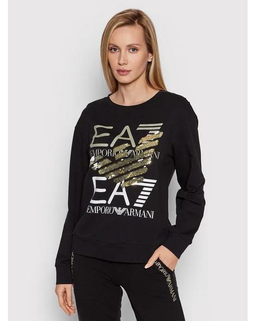 EA7 Black Round Collar Logo Sweater