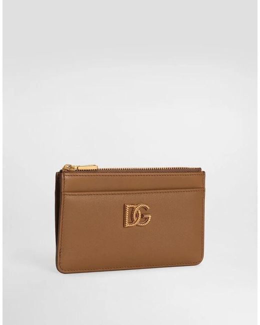 Dolce & Gabbana Brown Calfskin Card Holder With Dg Logo